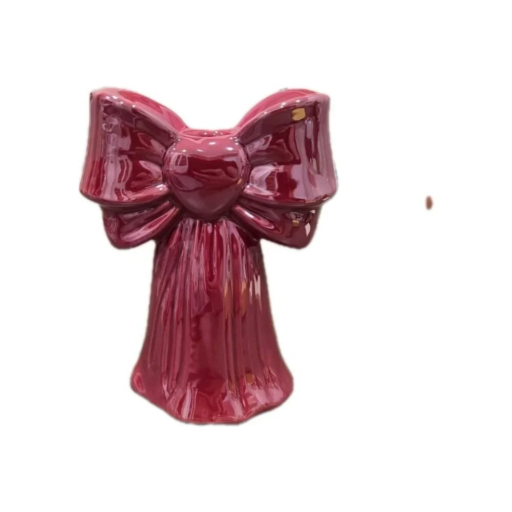 New Pink Opal Bow Bowknot Bowtie Candlestick Holder Stand Valentine’s Day Decor